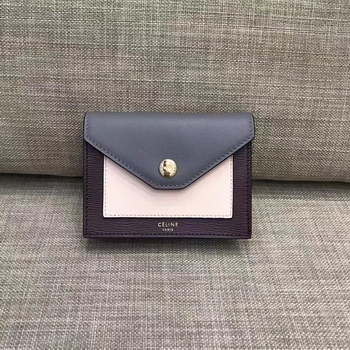 Replica Celine Pocket Card Holder in Calfskin Liege and Shiny Smooth Calfskin Grey