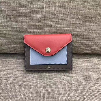 Replica Celine Pocket Card Holder in Calfskin Liege and Shiny Smooth Calfskin Red