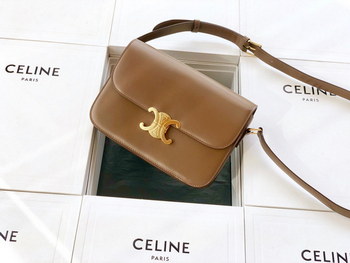Replica Original Copy Celine Medium Triomphe Bag in Shiny Calfskin Khaki