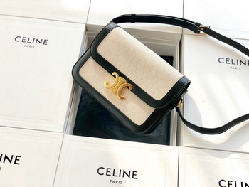 Replica Original Copy Celine Medium Teen Triomphe Bag in Textile and Black Natural Calfskin