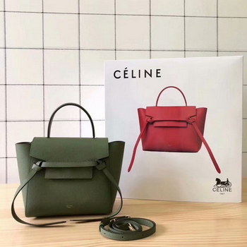 Replica Replcia Celine Nano Belt Bag in Grained Calfskin Green