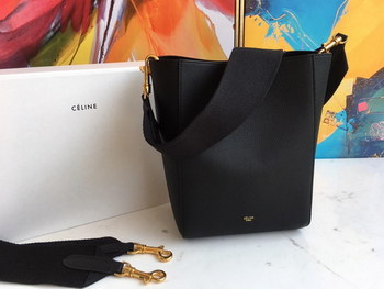 Replica Celine Seau Sangle Small Bucket Bag in Soft Grained Calfskin Black
