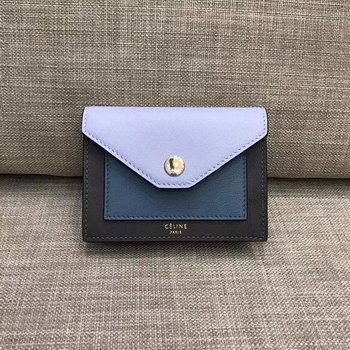 Replica Celine Pocket Card Holder in Calfskin Liege and Shiny Smooth Calfskin Blue