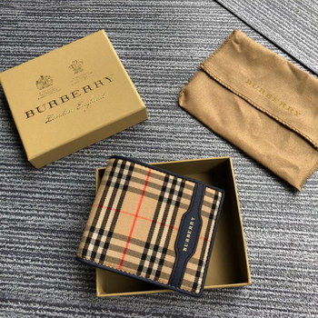 Replica 2018 NEW Replica Burberry Men Check and Leather Wallet Blue