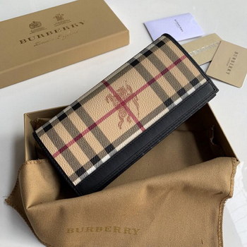 Replica Replica Burberry Women Vintage Check Leather Long Wallet Black