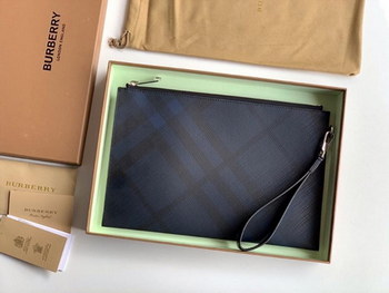 Replica Fake Burberry Men London Check and Leather Zip Pouch Navy Black