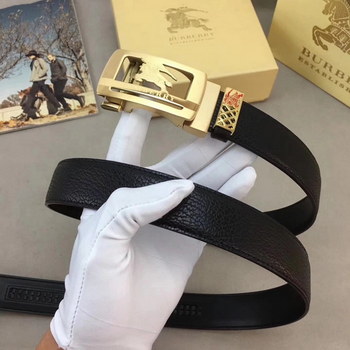 Replica Burrberry 34cm Men Reversible Leather Belt Black With Gold 001