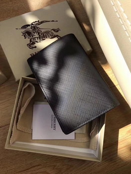 Replica Burberry Men Leather Passport Case in Check Navy Black