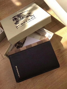 Replica Burberry Men Black Leather Passport Case in Check