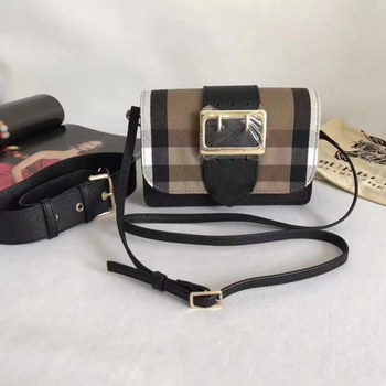 Replica Burberry Small Buckle Shoulder Canvas Black Leather
