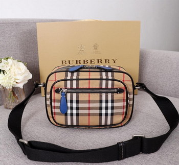 Replica Fake Burberry 40743481 Men Vintage Check and Leather Crossbody Bag Blue