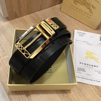 Replica Burberry 34cm Reversible Leather Belt With Gold Buckle 007