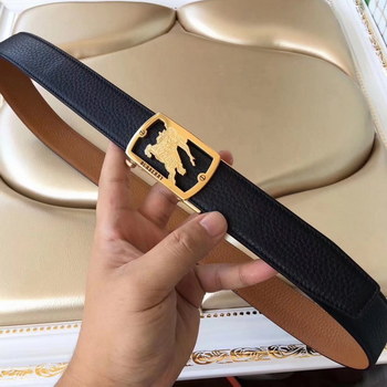 Replica Burrberry 35cm Men Reversible Leather Belt Black With Gold Buckle