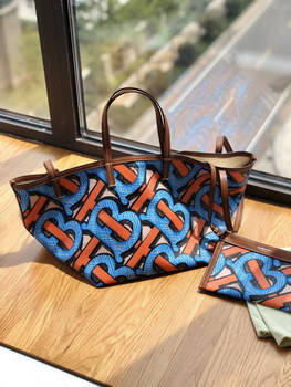 Replica Copy Burberry Monogram Print E canvas Beach Tote For Womens Tan