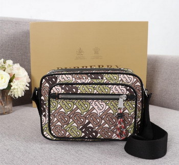 Replica Replica Burberry Men 80116771 Monogram Print and Leather Crossbody Bag Khaki Green