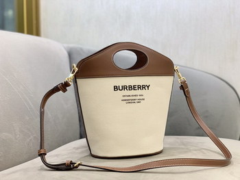 Replica High End Burberry Small Two tone Canvas and Leather Pocket Bucket Bag Brown
