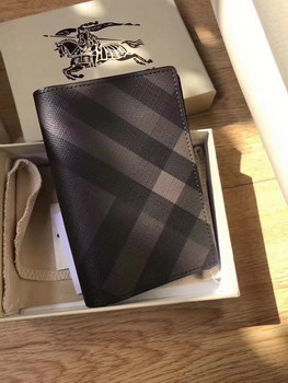 Replica Burberry Men Leather Passport Case in Check Grey Black