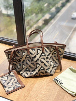 Replica Copy Burberry Monogram Print E canvas Beach Tote For Womens Brown