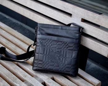 Replica Burberry 0267 3 Men Leather Messenger Bag Black