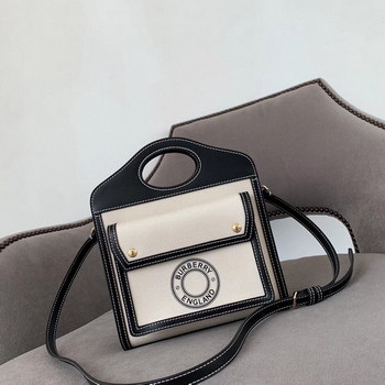 Replica High End Burberry Logo Graphic Canvas and Leather Pocket Bag Black