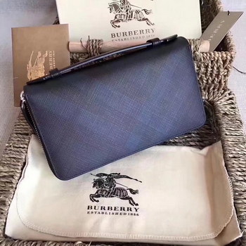 Replica Burberry Men Leather Check Pouch Blue