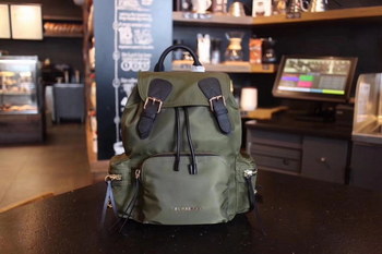 Replica Burberry The Small Green Rucksack in Technical Nylon and Leather