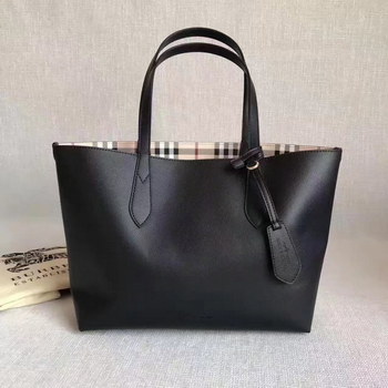Replica Burberry Medium Coated Leather Tote Bag Black