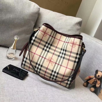 Replica Replica Burberry Check and Leather Women Shopping Bag Brown