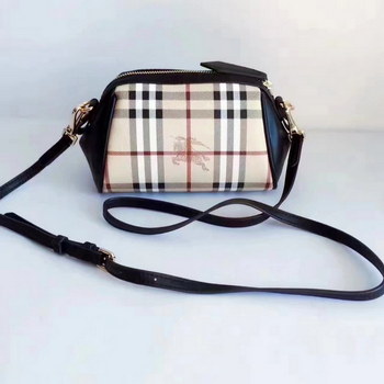 Replica Burberry House Check and Leather Mini Women Shoulder Bag Black