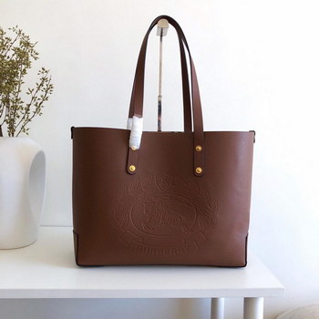 Replica Cheap Replica Burberry Small Embossed Crest Leather Tote Brown