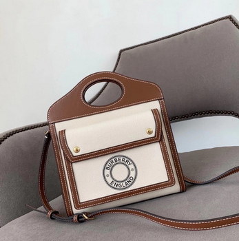 Replica High End Burberry Logo Graphic Canvas and Leather Pocket Bag Brown