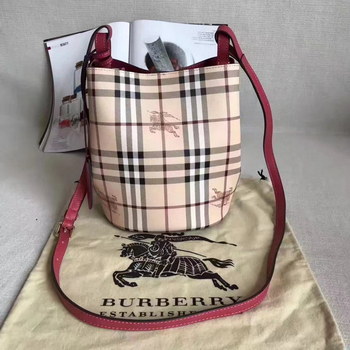 Replica Burberry Leather and Haymarket Check Crossbody Bucket Bag Red
