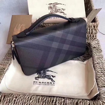 Replica Burberry Men Leather Check Pouch Grey
