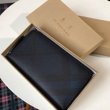 Replica Replica Burberry Men London Check and Leather Ziparound Wallet Blue