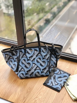 Replica Copy Burberry Monogram Print E canvas Beach Tote For Womens Blue