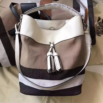Replica Original Burberry Hobo Ashby Canvas and Leather Medium Shoulder Bags White