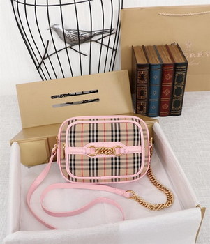 Replica Fake Burberry The 1983 Check Link Camera Bag Calf Leather Pink