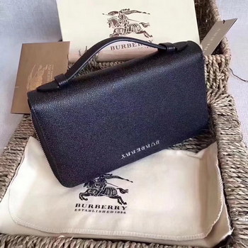 Replica Burberry Men Leather Check Pouch Black