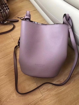 Replica Burrberry Leather and Haymarket Check Crossbody Bucket Bag Light Elderberry