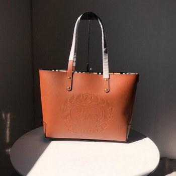 Replica Fake Burberry 40801091 Small Embossed Crest Leather Women Tote Coffee
