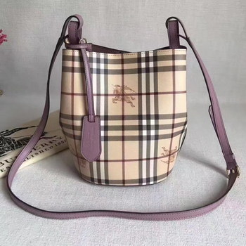 Replica Burberry Leather and Haymarket Check Crossbody Bucket Bag Purple