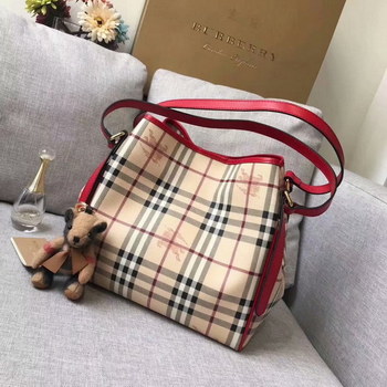 Replica Replica Burberry Check and Leather Women Shopping Bag Red
