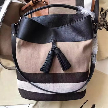 Replica Original Burberry Hobo Ashby Canvas and Leather Medium Shoulder Bags Black