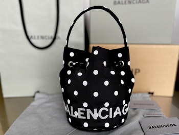 Replica Copy Balenciaga Wheel XS Drawstring Bucket Bag in Black and wWhite Printed Recycled Nylon