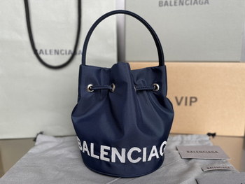Replica Copy Balenciaga Wheel XS Drawstring Bucket Bag in Navy