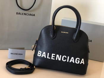 Replica Replica Balenciaga Ville Top Handle Bag Grained Calfskin Black with White Logo