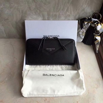 Replica Replica Balenciaga Women Papier Continental Zip Around Light Black