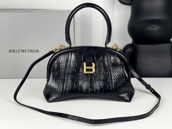 Replica Summer Popular Balenciaga Women Editor Small Bag Crocodile Embossed Black AAA Quality