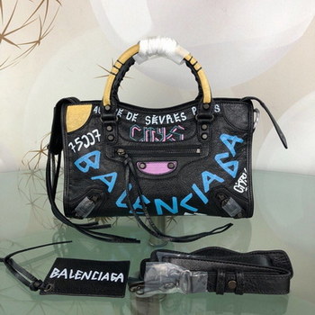 Replica Replica Balenciaga Graffiti Classic City Bag Black