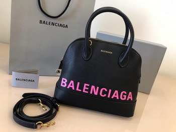 Replica Replica Balenciaga Ville Top Handle Bag Grained Calfskin Black with Pink Logo